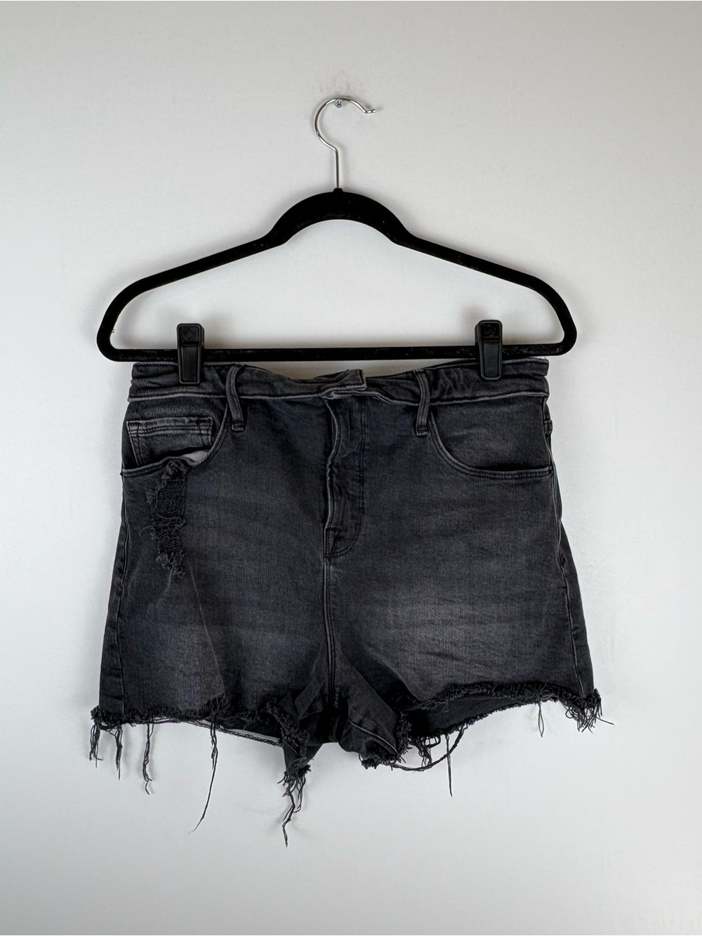 Good American Womens 10/30 Black Denim Cutoff Shorts 3” Inseam